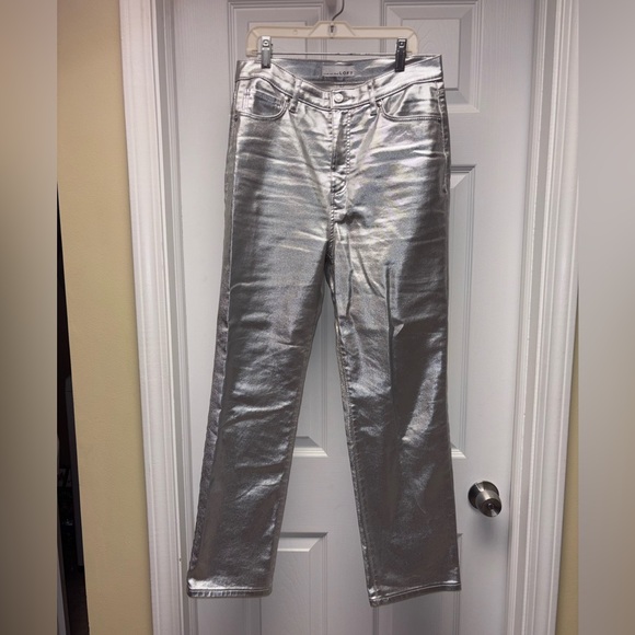 LOFT Metallic Silver Straight Leg Jeans – Size 27 / 4 – Statement Pants - Picture 2 of 10